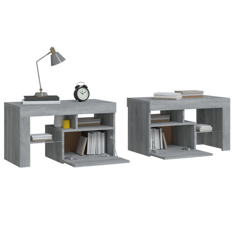 Szafki nocne z LED, 2 szt., szary dąb sonoma, 70x36,5x40 cm