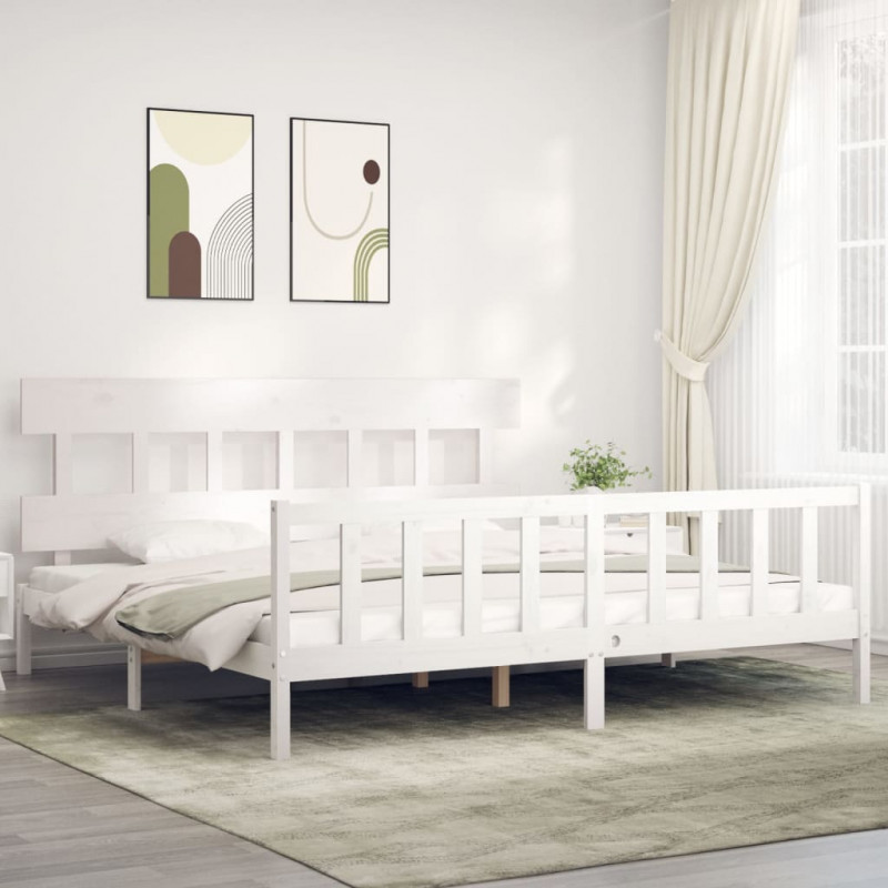 Łóżko bez materaca, białe, 200x200 cm, lite drewno sosnowe