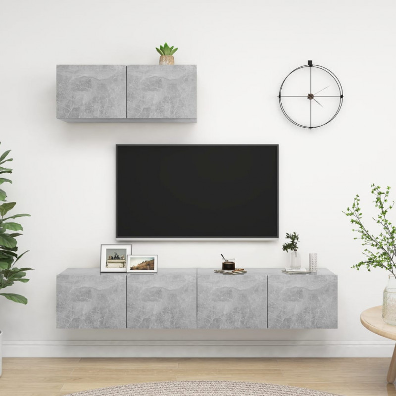 Szafki TV, 3 szt., szarość betonu, materiał drewnopochodny