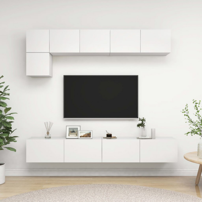 5-cz. zestaw szafek TV, biały, materiał drewnopochodny
