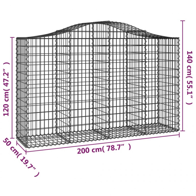 Kosze gabionowe, 2 szt, 200x50x120/140 cm, galwanizowane żelazo