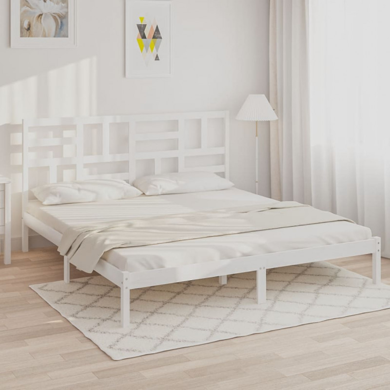 Rama łóżka, biała, lite drewno, 200 x 200 cm