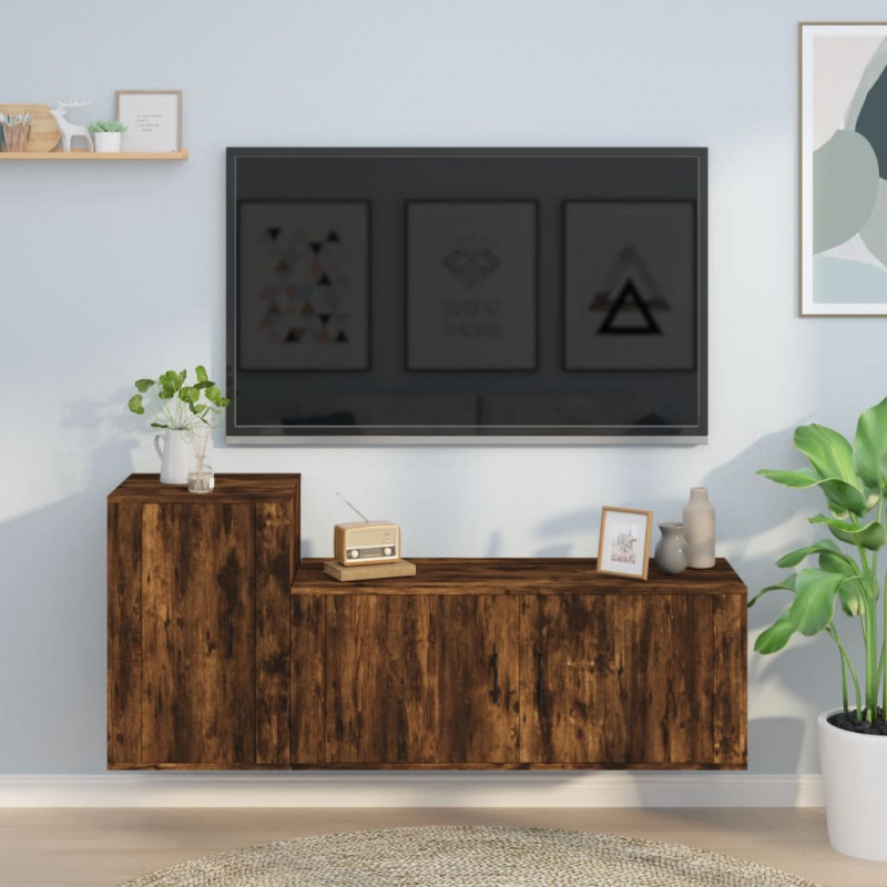 Zestaw 2 szafek TV, przydymiony dąb, materiał drewnopochodny