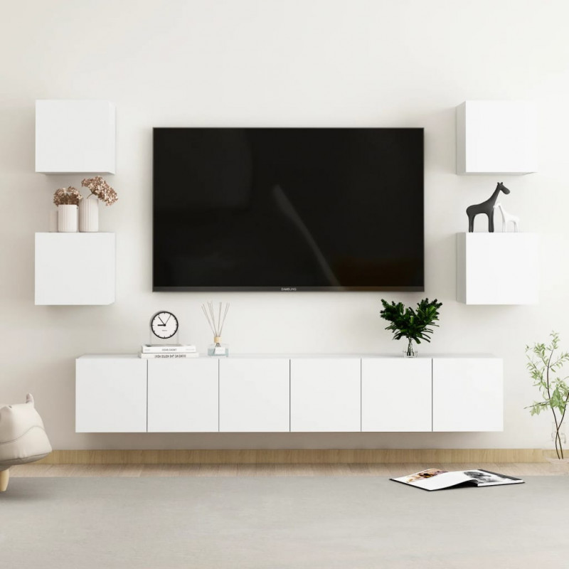 7-cz. zestaw szafek TV, biały, materiał drewnopochodny