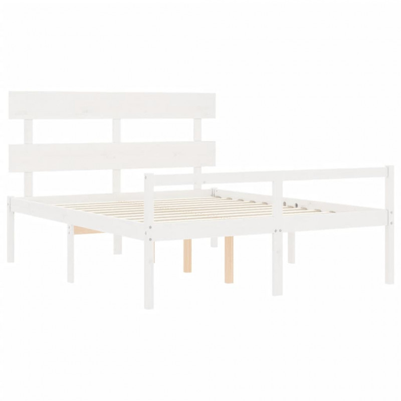 Łóżko dla seniora, z wezgłowiem, białe, 160x200 cm, lite drewno