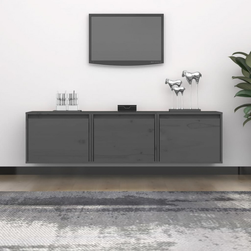 Szafki pod TV, 3 szt., szare, lite drewno sosnowe