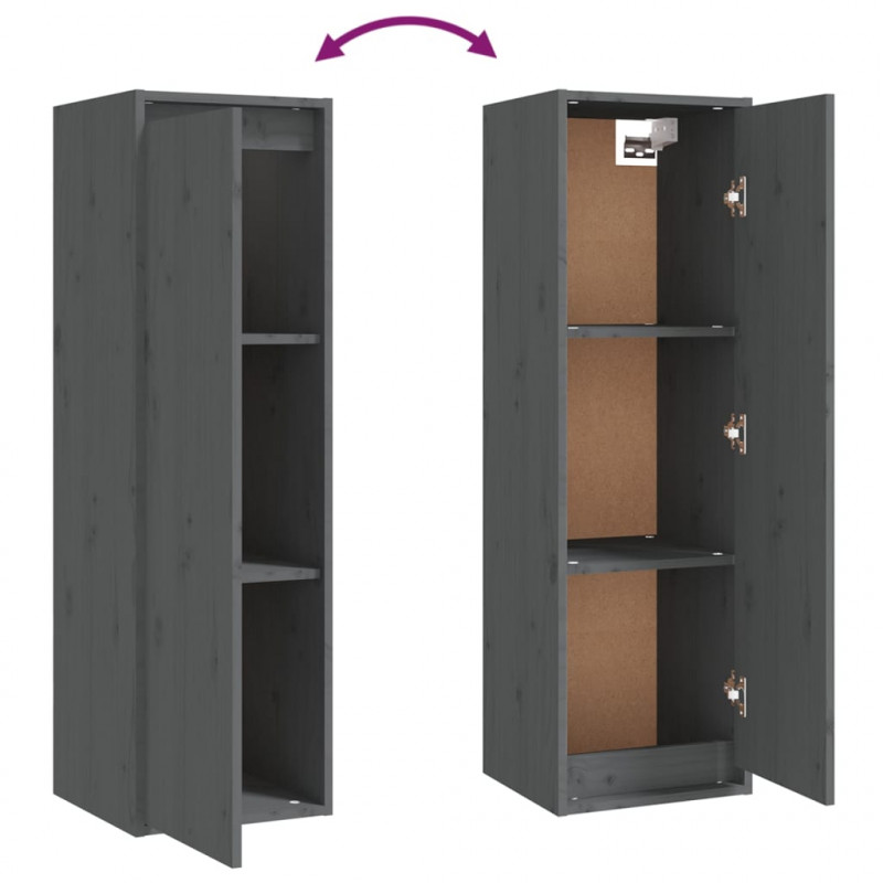 Szafki pod TV, 3 szt., szare, lite drewno sosnowe