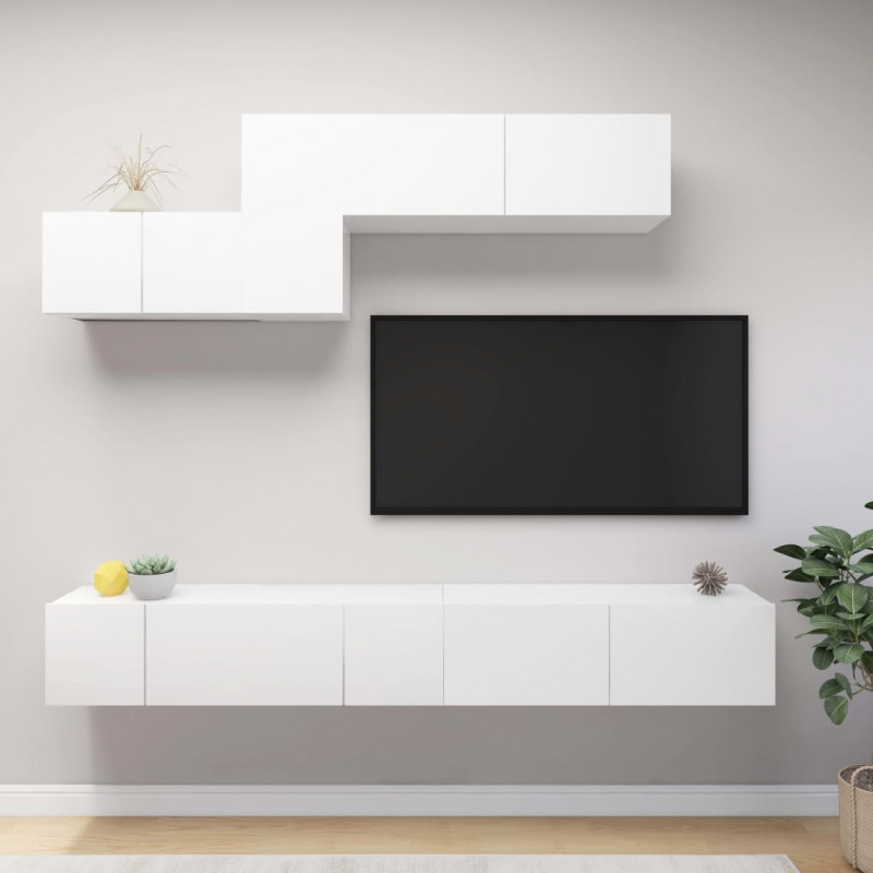 6-cz. zestaw szafek TV, biały, materiał drewnopochodny