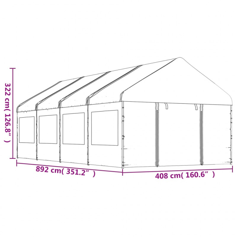 Namiot ogrodowy z dachem, biały, 8,92x4,08x3,22 m, polietylen