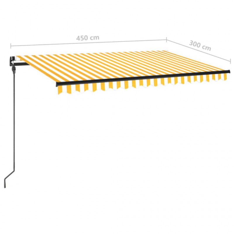 Ręcznie zwijana markiza z LED, 450 x 300 cm, żółto-biała