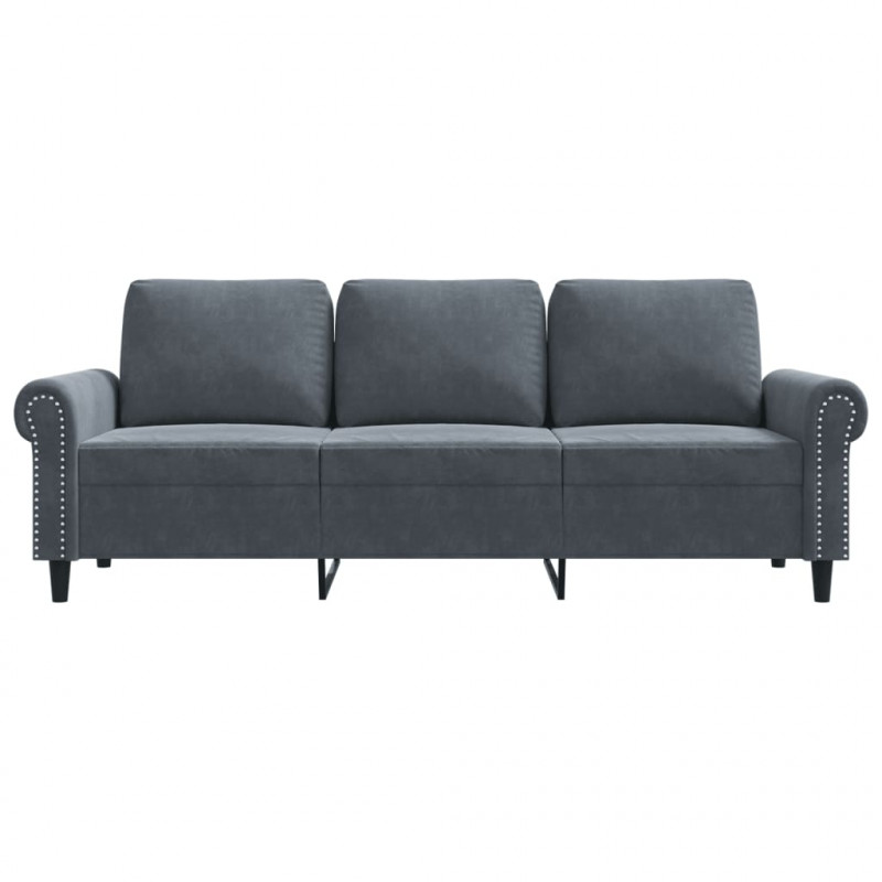 Sofa 3-osobowa, ciemnoszara, 180 cm, obita aksamitem