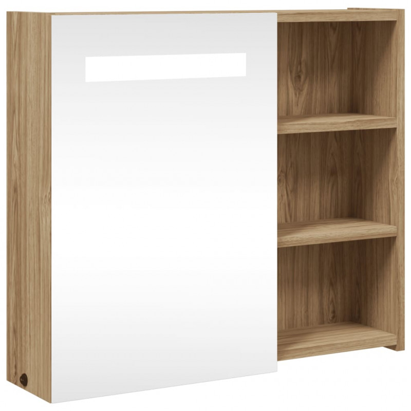 Szafka łazienkowa z lustrem i LED, kolor dębu, 60x13x52 cm