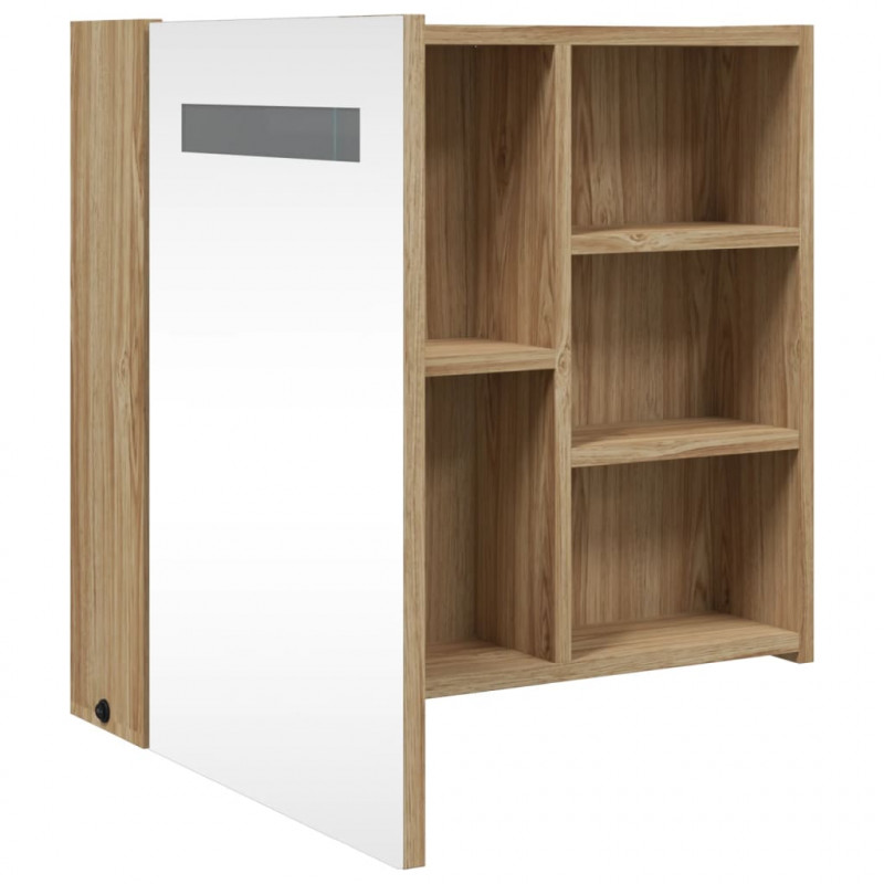 Szafka łazienkowa z lustrem i LED, kolor dębu, 60x13x52 cm