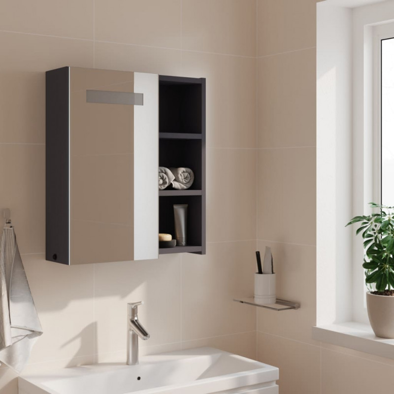 Szafka łazienkowa z lustrem i LED, szara, 45x13x52 cm