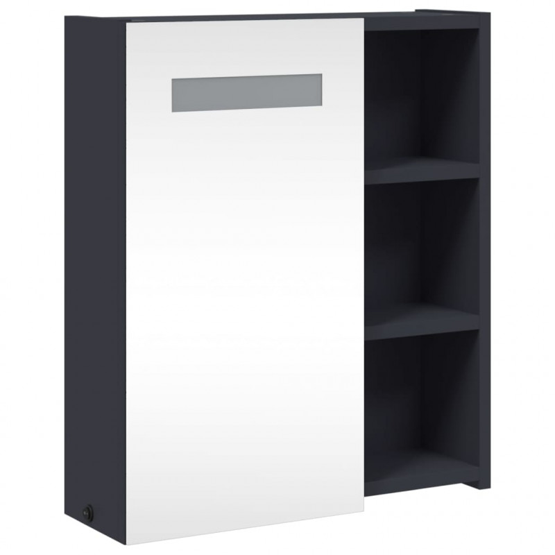 Szafka łazienkowa z lustrem i LED, szara, 45x13x52 cm
