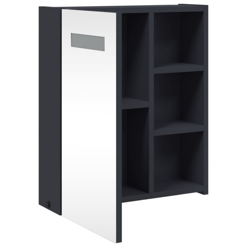 Szafka łazienkowa z lustrem i LED, szara, 45x13x52 cm