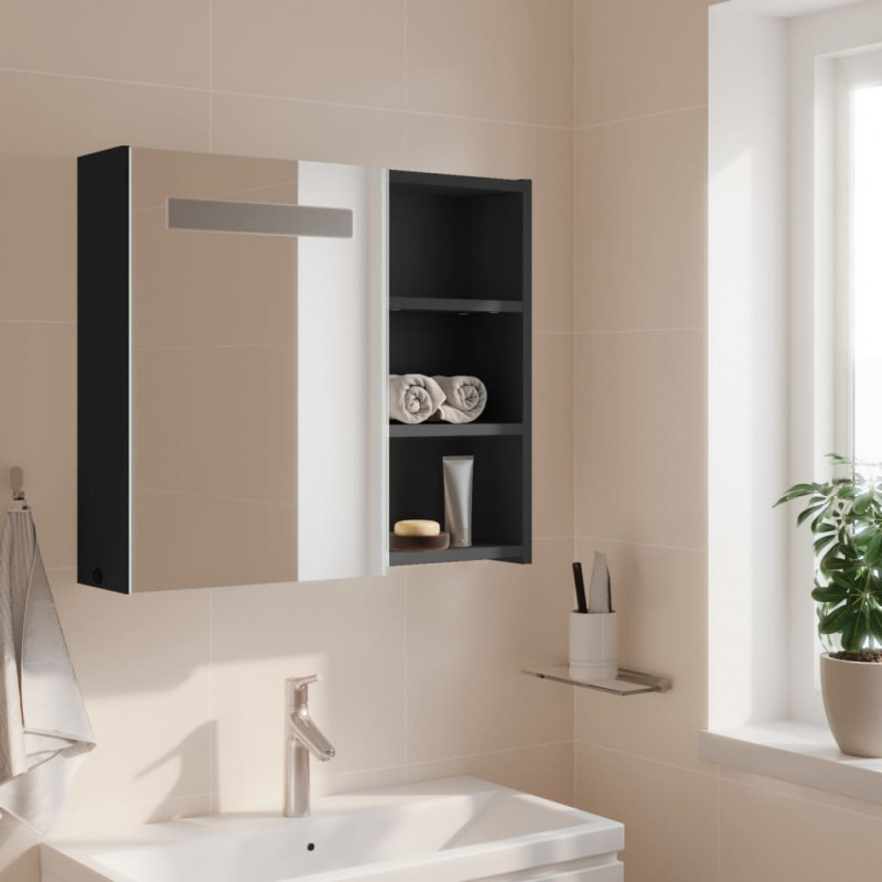 Szafka łazienkowa z lustrem i LED, szara, 60x13x52 cm