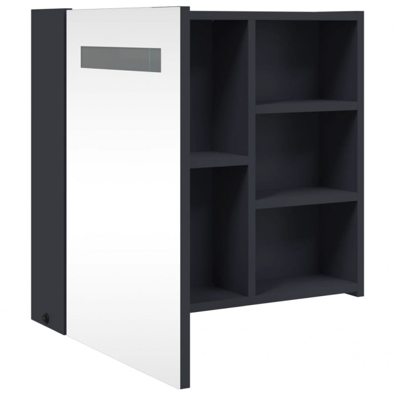 Szafka łazienkowa z lustrem i LED, szara, 60x13x52 cm