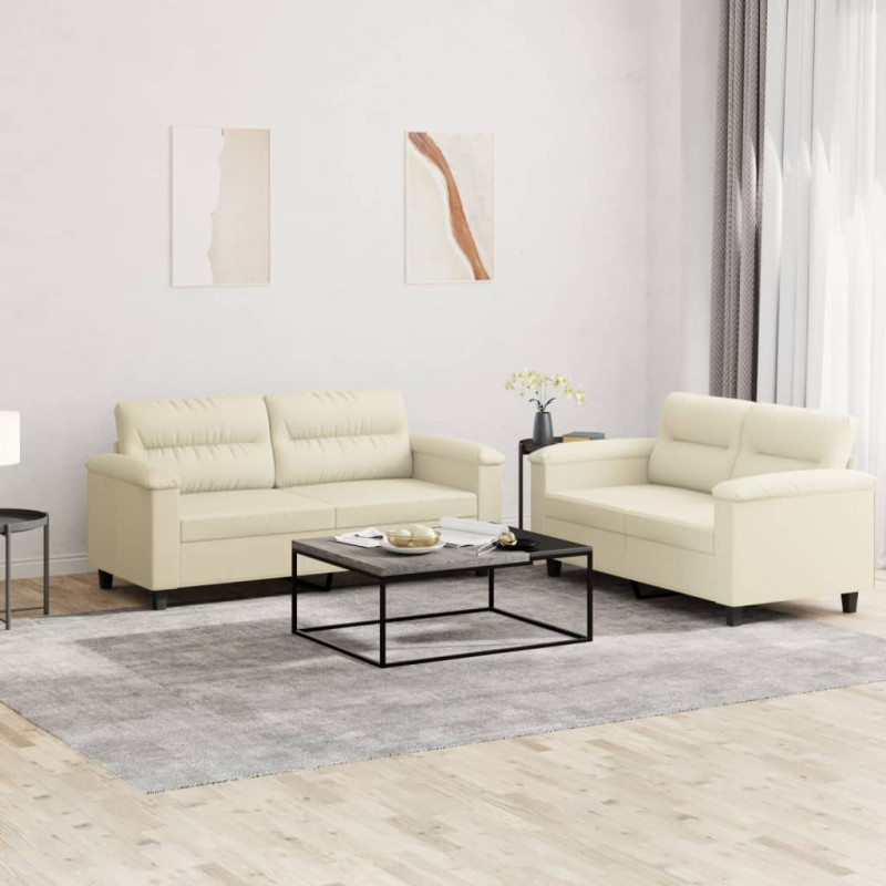 2-osobowa sofa z poduszkami, kremowa, sztuczna skóra