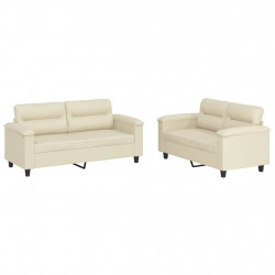 2-osobowa sofa z poduszkami, kremowa, sztuczna skóra