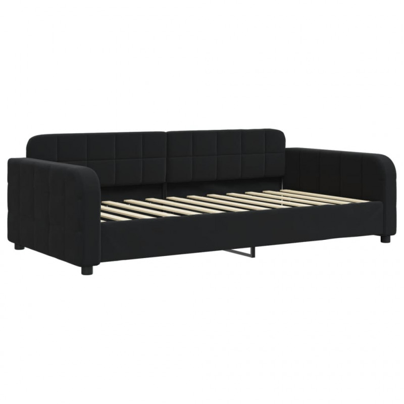 Sofa rozsuwana z szufladami, czarna, 90x200 cm, aksamit