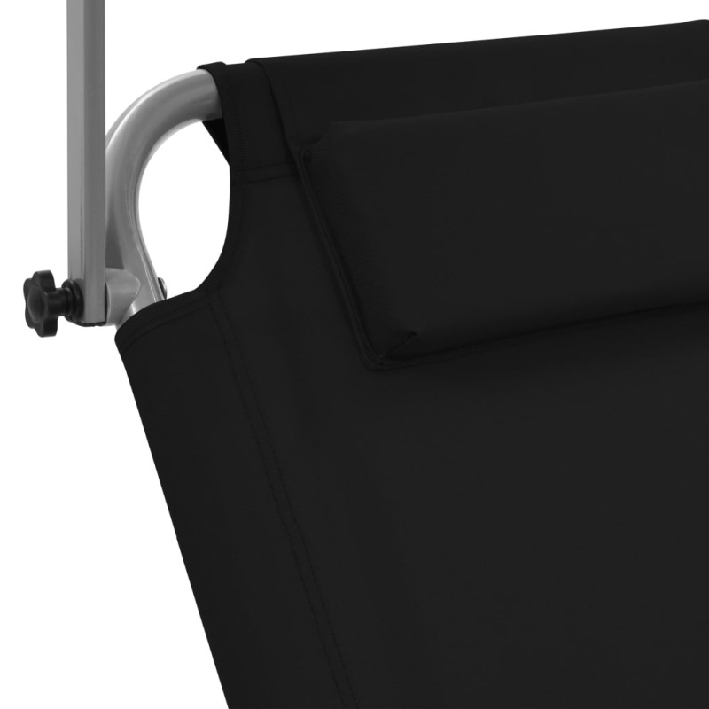 Składany leżak z zadaszeniem i kółkami, stal, czarny