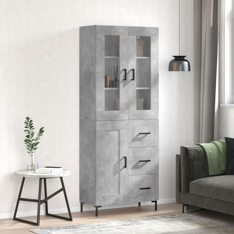 Witrynka, szarość betonu 69,5x34x180 cm materiał drewnopochodny