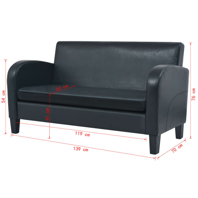 Sofa 2-osobowa, sztuczna skóra, czarna