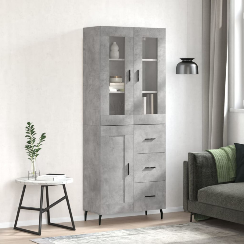 Witrynka, szarość betonu 69,5x34x180 cm materiał drewnopochodny