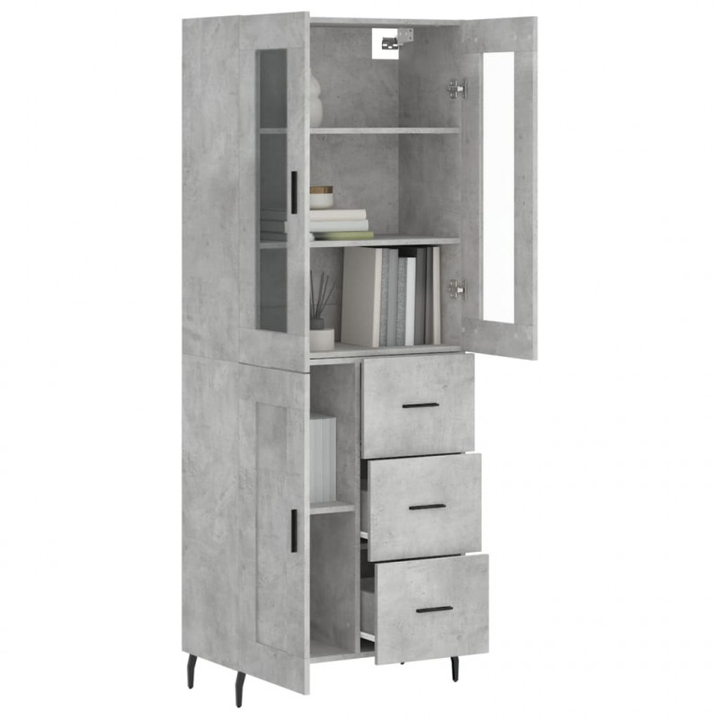 Witrynka, szarość betonu 69,5x34x180 cm materiał drewnopochodny