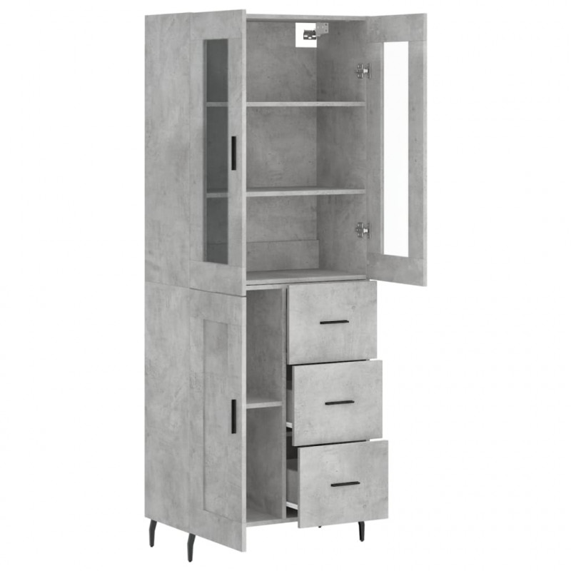 Witrynka, szarość betonu 69,5x34x180 cm materiał drewnopochodny