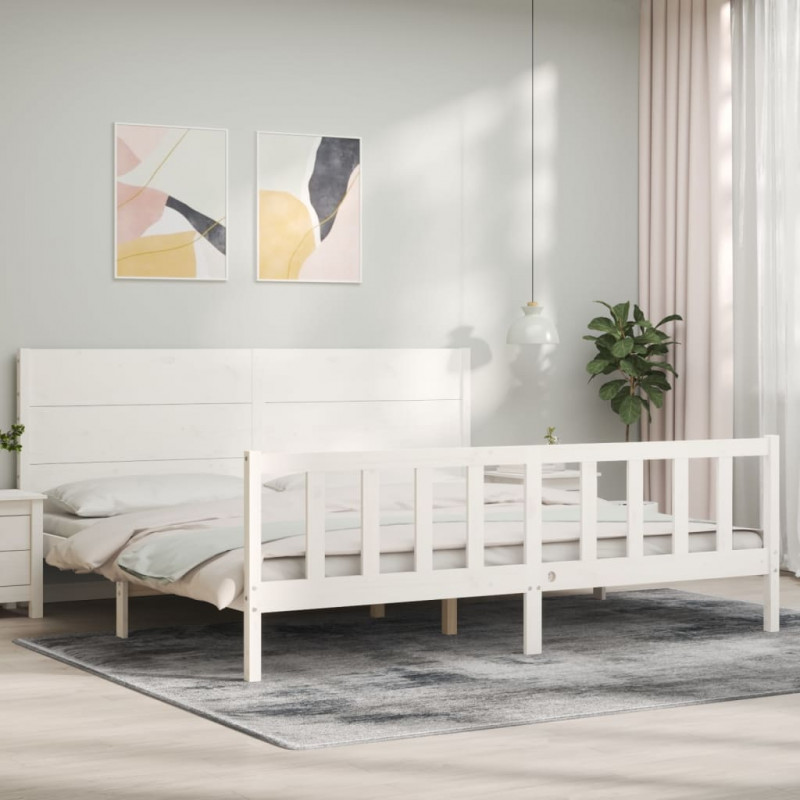 Łóżko bez materaca, białe, 200x200 cm, lite drewno sosnowe