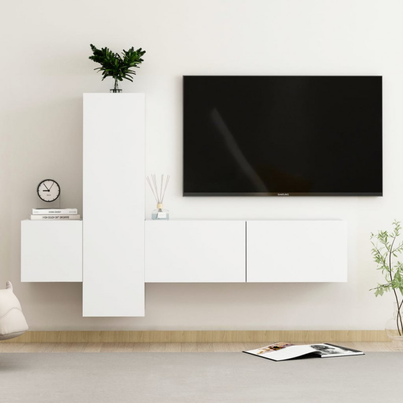 3-cz. zestaw szafek TV, biały, materiał drewnopochodny