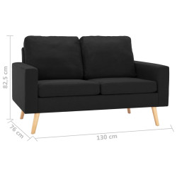 2-osobowa sofa, czarna, tapicerowana tkaniną