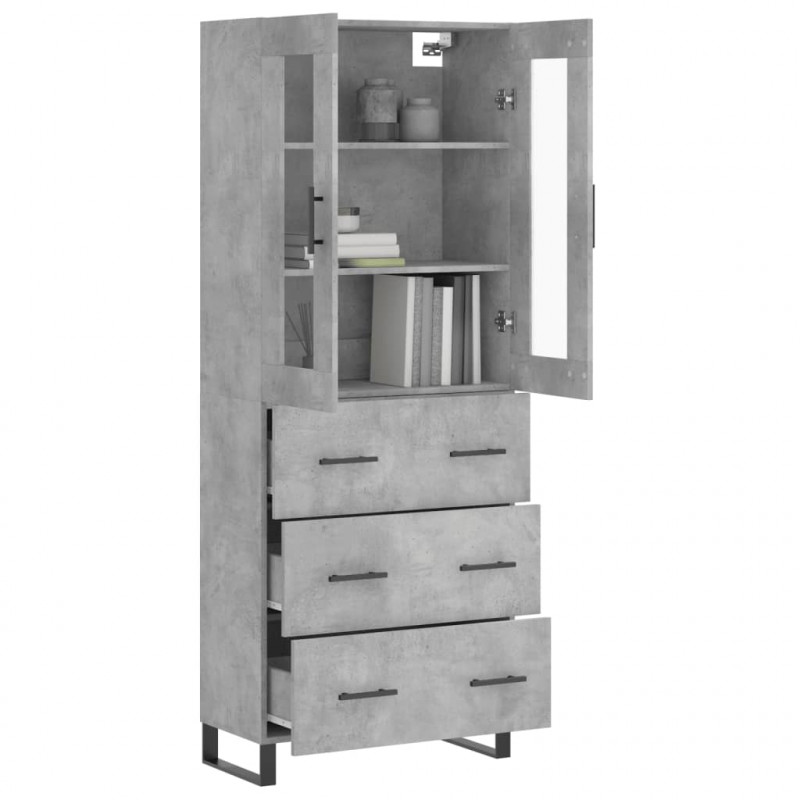 Witrynka, szarość betonu 69,5x34x180 cm materiał drewnopochodny