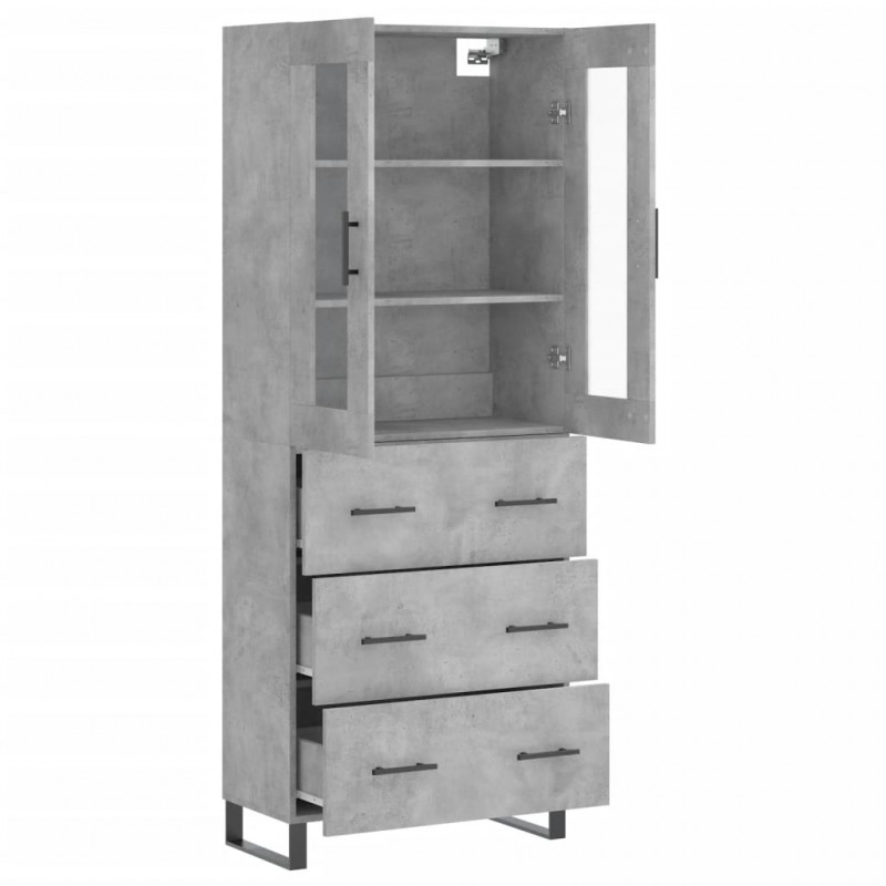 Witrynka, szarość betonu 69,5x34x180 cm materiał drewnopochodny