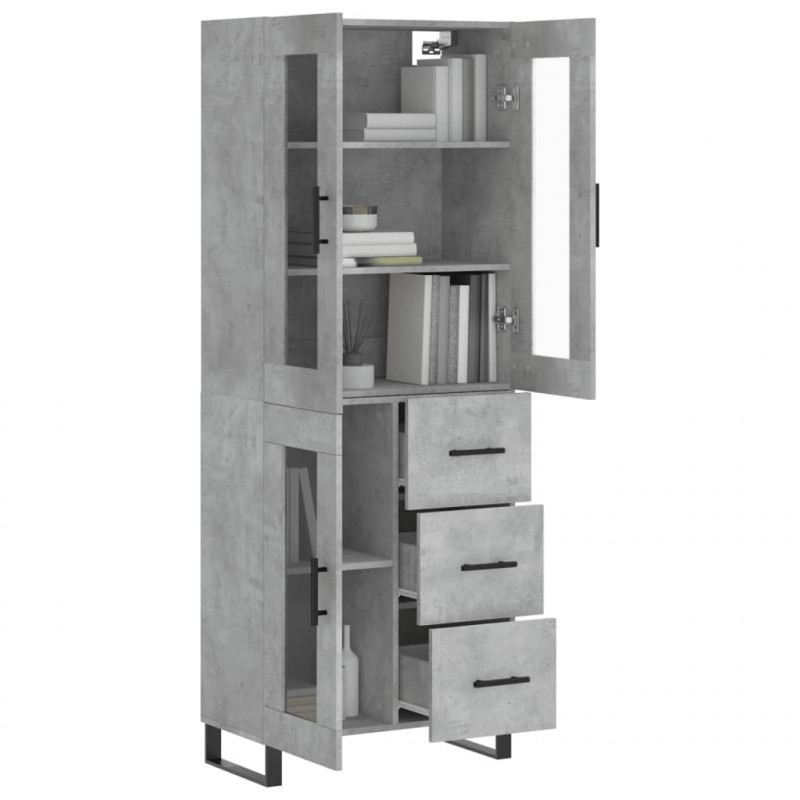 Witrynka, szarość betonu 69,5x34x180 cm materiał drewnopochodny