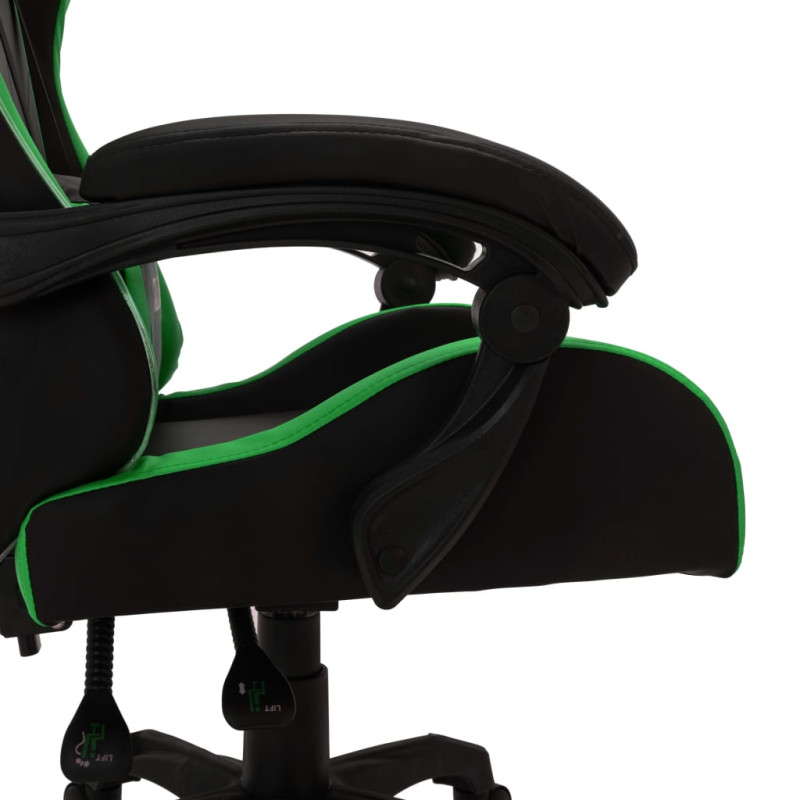 Fotel dla gracza z RGB LED, zielono-czarny, sztuczna skóra