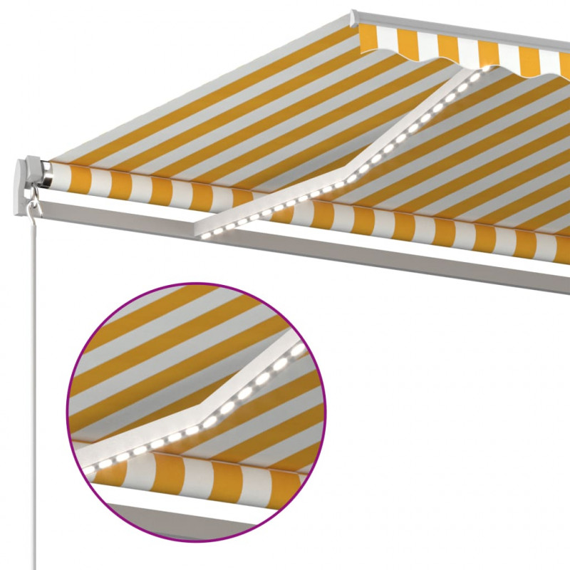 Automatycznie zwijana markiza, LED i czujnik wiatru, 5x3,5 m