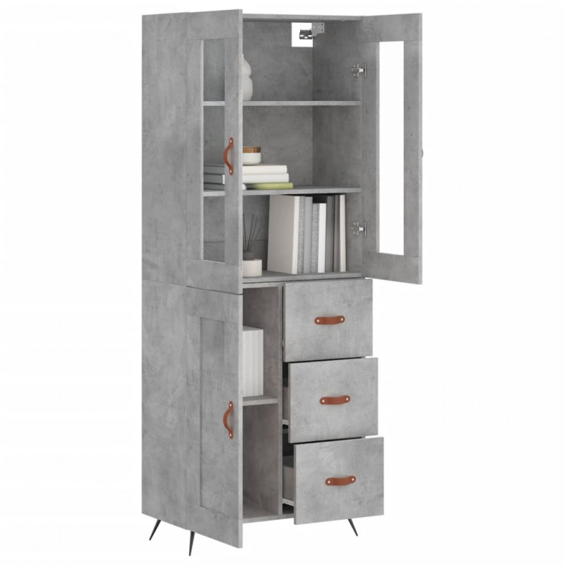 Witrynka, szarość betonu 69,5x34x180 cm materiał drewnopochodny