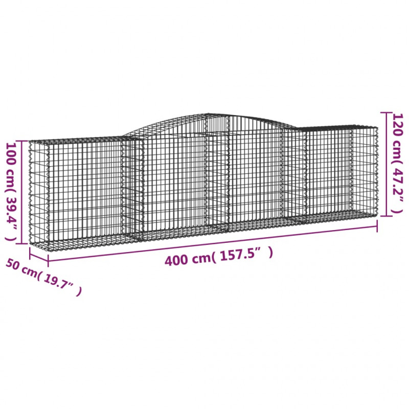 Kosze gabionowe, 4 szt, 400x50x100/120 cm, galwanizowane żelazo