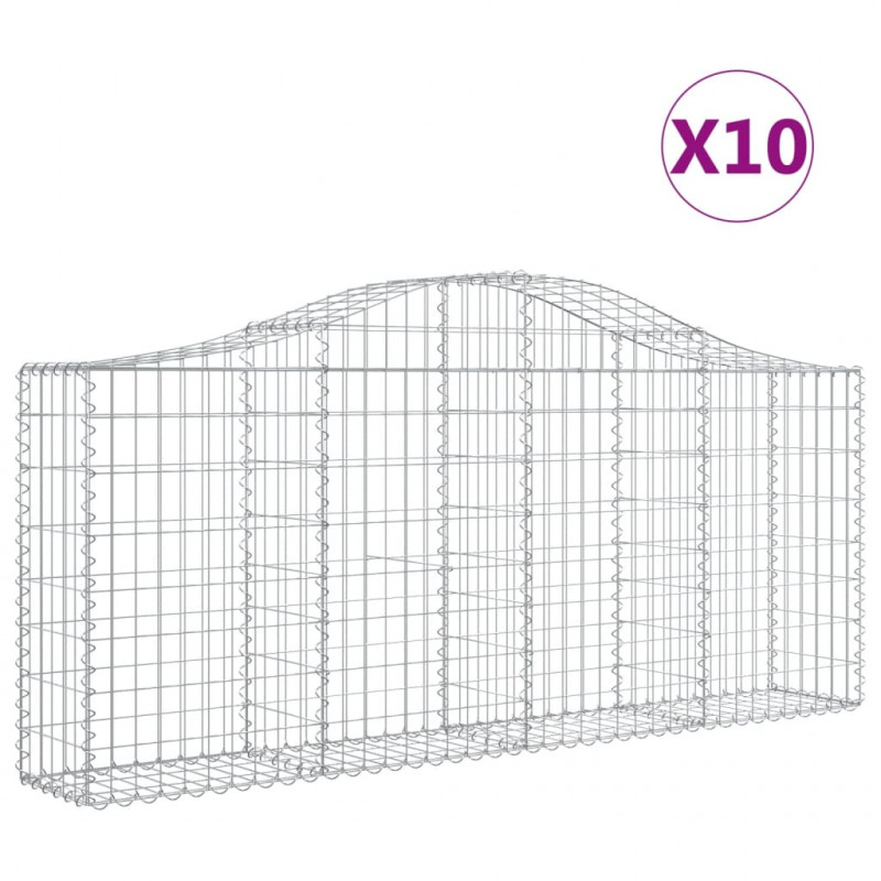 Kosze gabionowe, 10 szt, 200x30x80/100 cm, galwanizowane żelazo