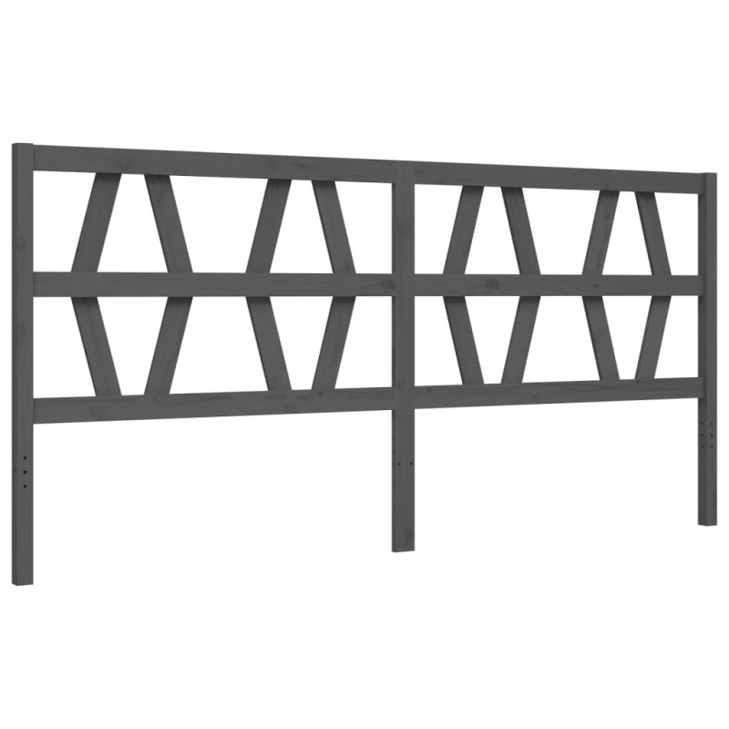 Rama łóżka z wezgłowiem, szara, 200x200 cm, lite drewno
