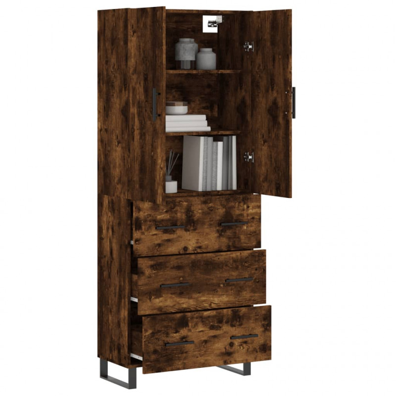 Witrynka przydymiony dąb 69,5x34x180 cm materiał drewnopochodny