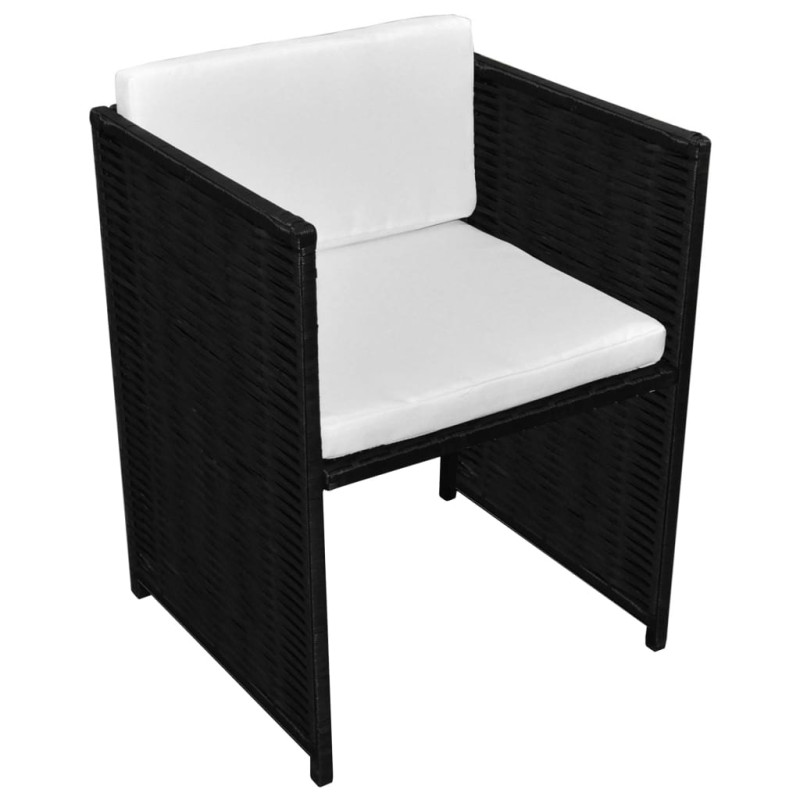 3-cz. zestaw mebli bistro z poduszkami, rattan PE, czarny