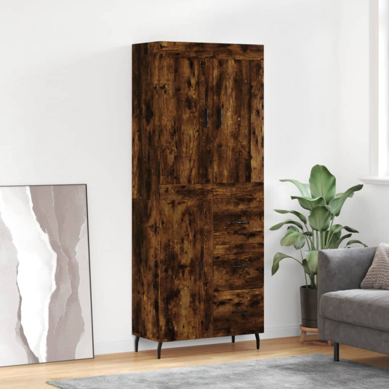 Witrynka przydymiony dąb 69,5x34x180 cm materiał drewnopochodny