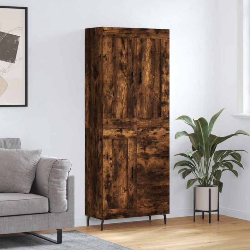 Witrynka przydymiony dąb 69,5x34x180 cm materiał drewnopochodny