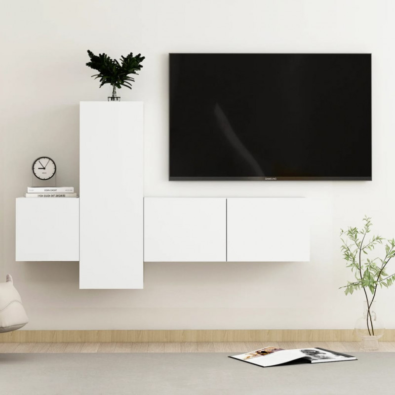 3-cz. zestaw szafek TV, biały, materiał drewnopochodny