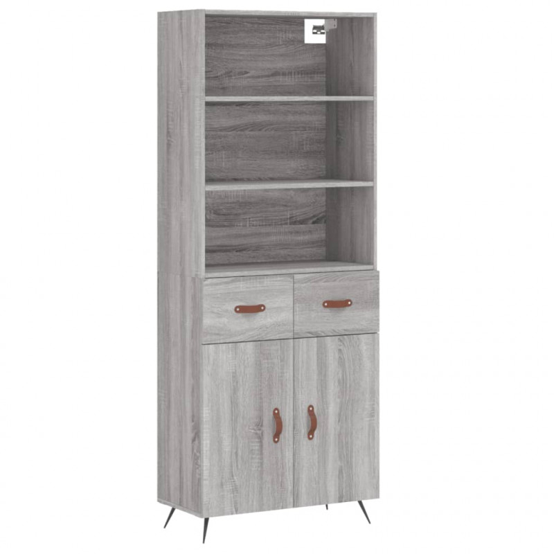 Witrynka szary dąb sonoma 69,5x34x180cm materiał drewnopochodny
