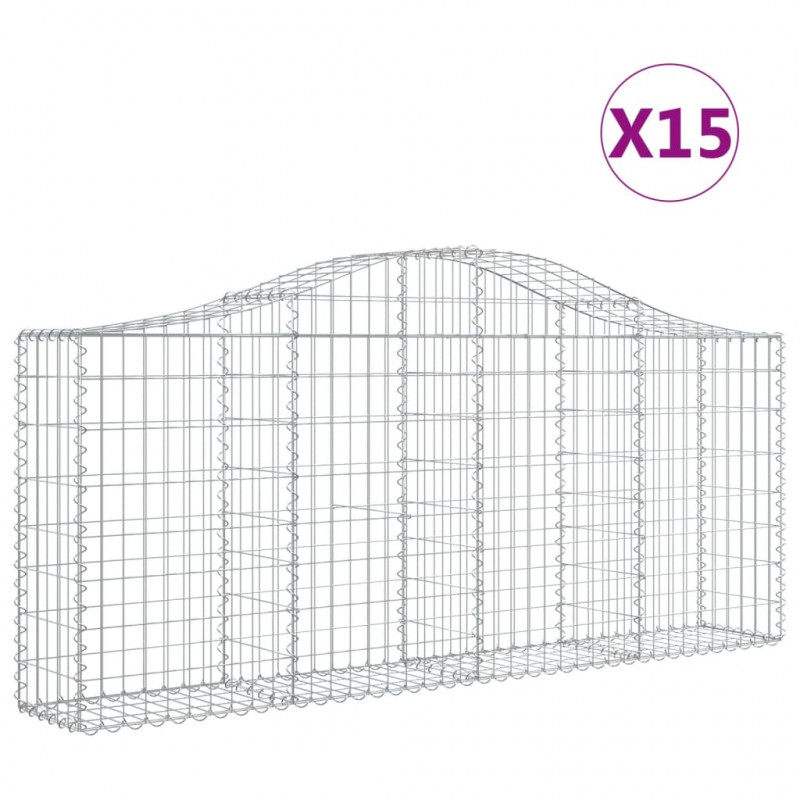 Kosze gabionowe, 15 szt, 200x30x80/100 cm, galwanizowane żelazo